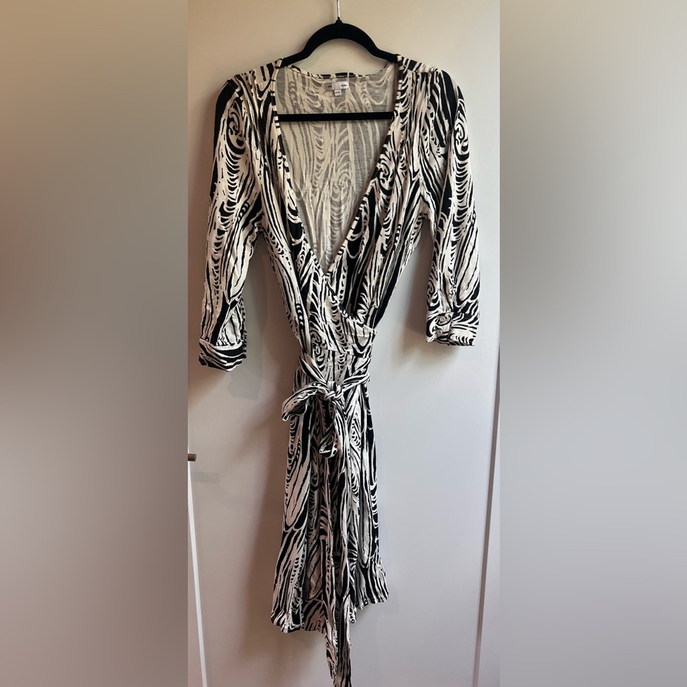 Ellos Black and White Patterned Wrap Dress